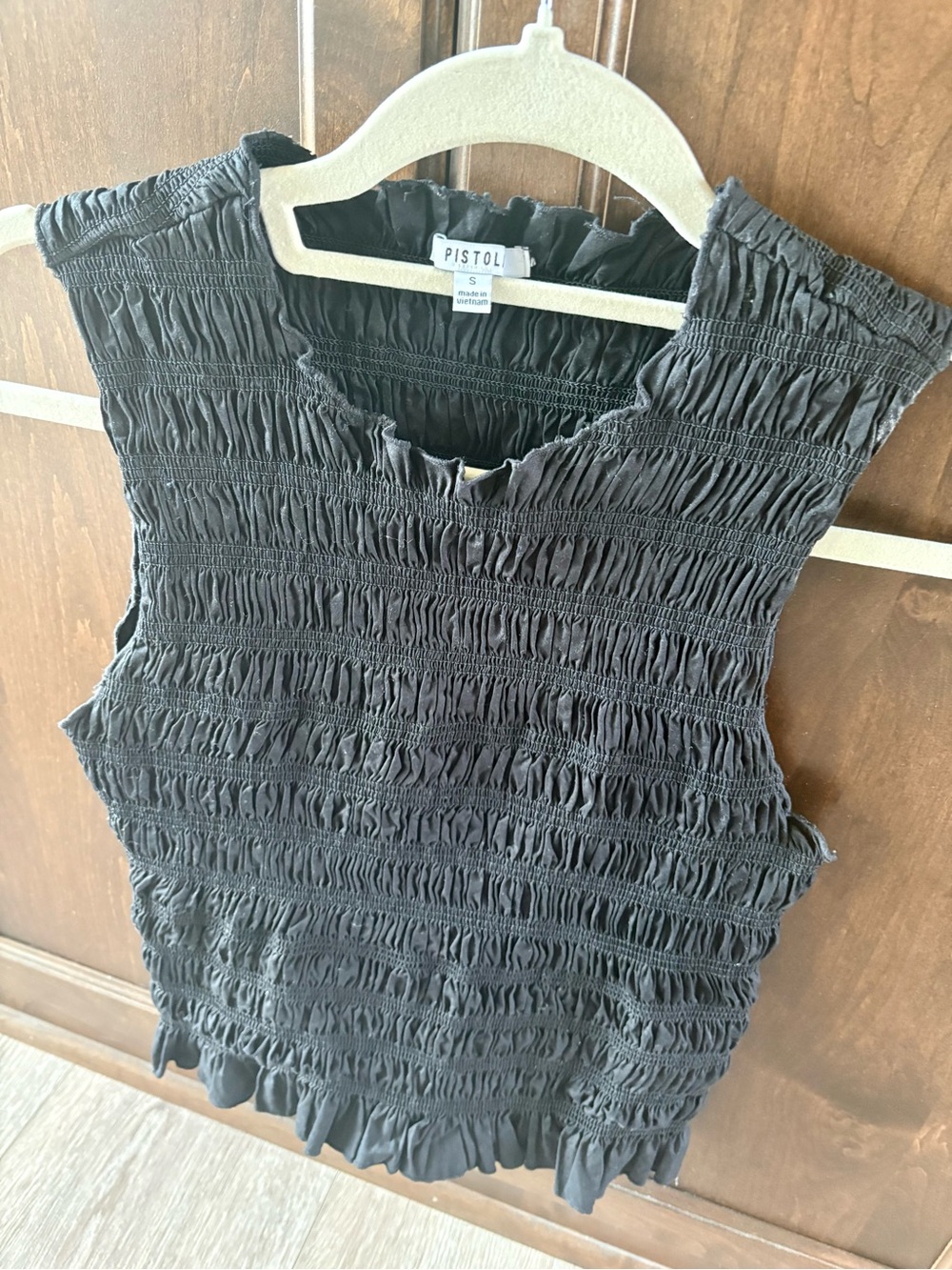 pistola Black Smocked Sleeveless Top